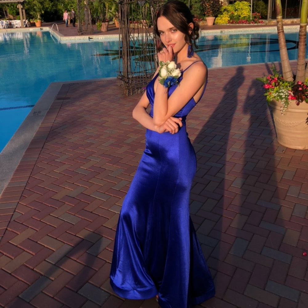 Royal blue silk prom or pageant dress